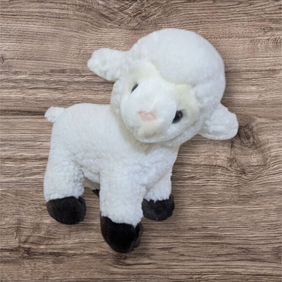 Vintage Russ Baa Baa Plush Lamb Sheep Clomping Rattle Toy 8" White & Brown Soft - Picture 1 of 9